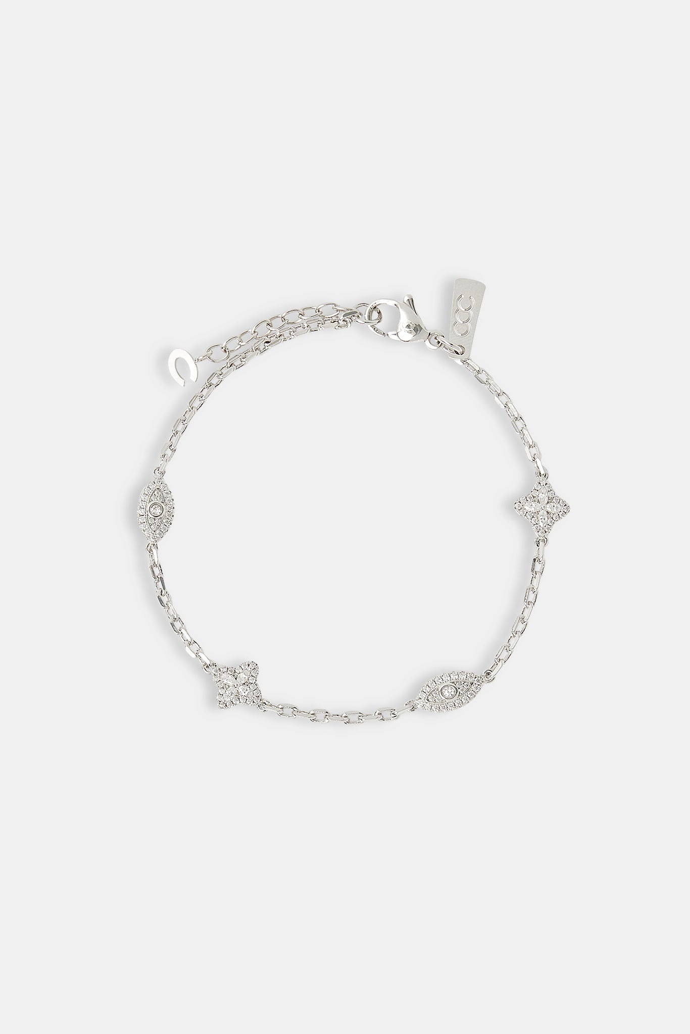 Clear CZ Baguette Motif Rolo Bracelet - 8mm